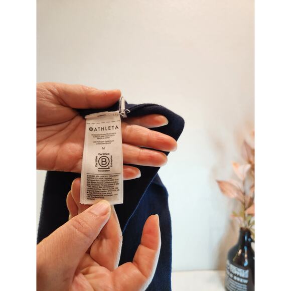 Athleta Navy Wool Blend‎ Cardigan Sweater Size M Button Front White Trim - Picture 2 of 3